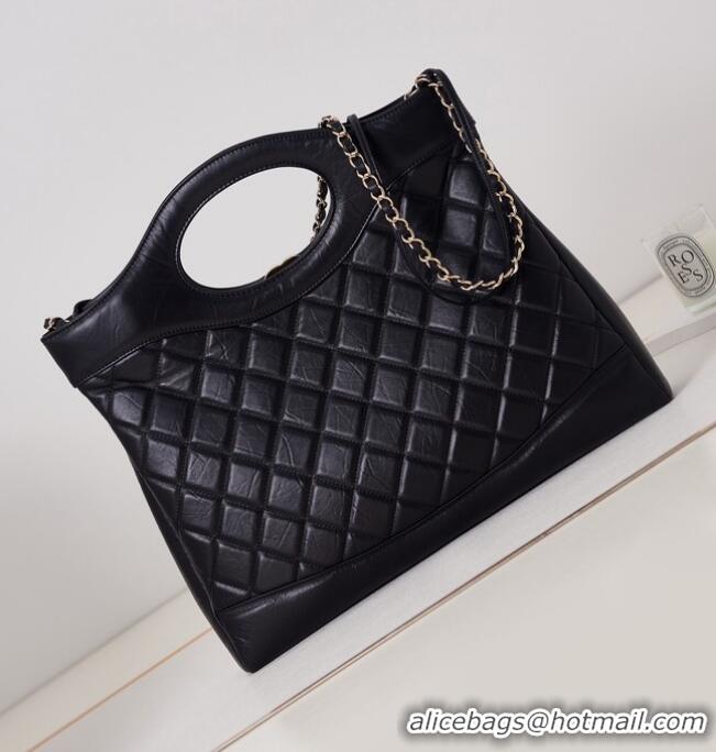 Famous Brand CHANEL 31 LARGE SHOPPING BAG AS1010 dark Black