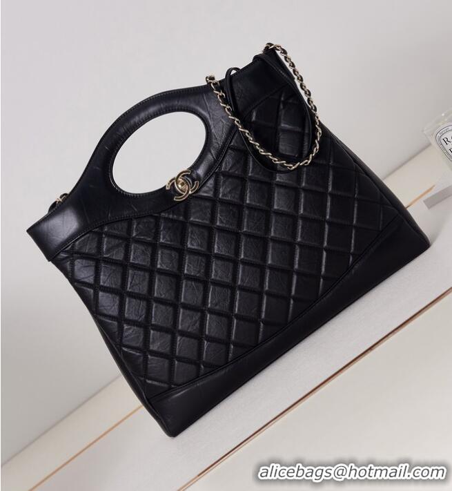 Famous Brand CHANEL 31 LARGE SHOPPING BAG AS1010 dark Black