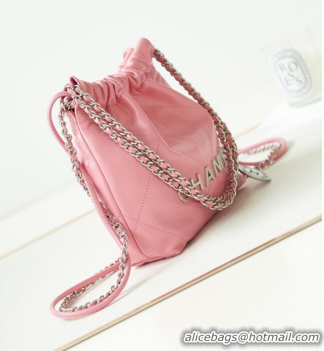 Top Quality CHANEL 22 MINI HANDBAG Shiny Calfskin & silver-Tone Metal AS3980 PINK