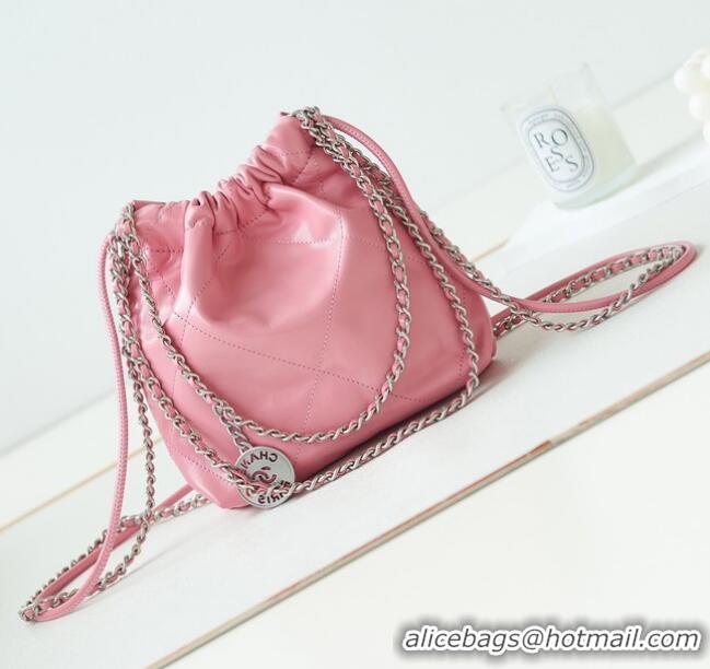 Top Quality CHANEL 22 MINI HANDBAG Shiny Calfskin & silver-Tone Metal AS3980 PINK