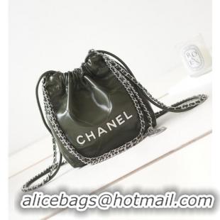 Top Quality CHANEL 22 MINI HANDBAG Shiny Calfskin & silver-Tone Metal AS3980 DARK GRAY