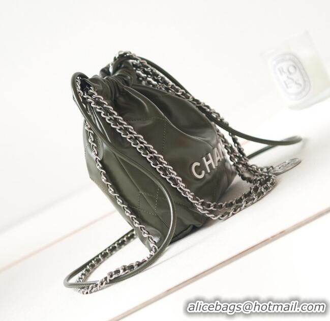 Top Quality CHANEL 22 MINI HANDBAG Shiny Calfskin & silver-Tone Metal AS3980 DARK GRAY