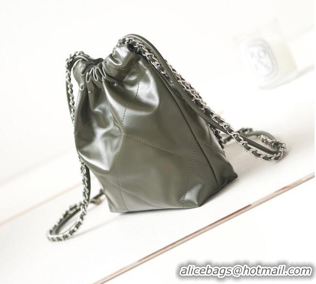 Top Quality CHANEL 22 MINI HANDBAG Shiny Calfskin & silver-Tone Metal AS3980 DARK GRAY