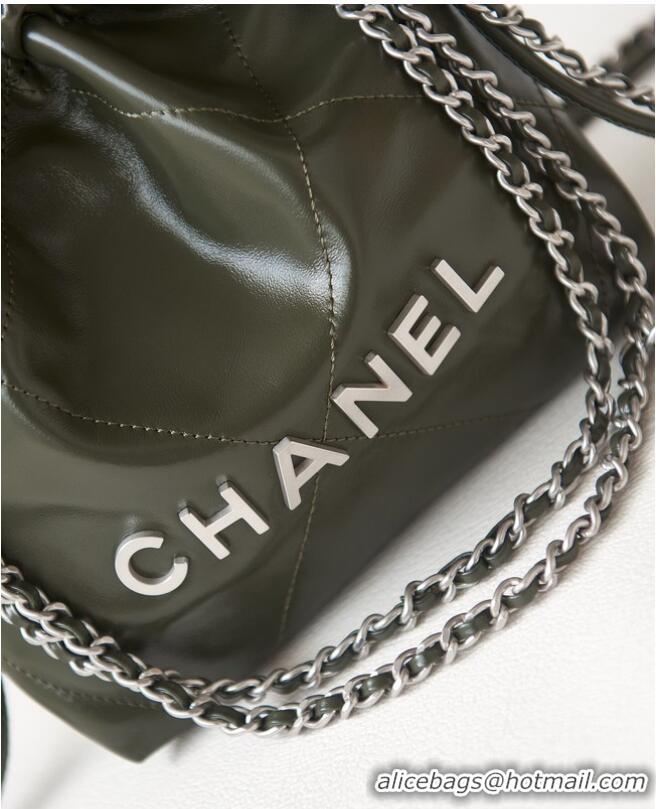 Top Quality CHANEL 22 MINI HANDBAG Shiny Calfskin & silver-Tone Metal AS3980 DARK GRAY