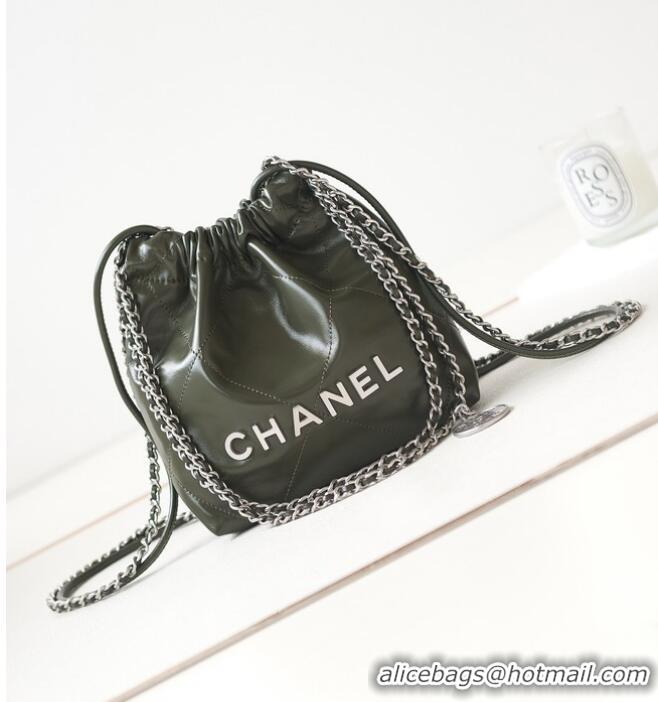 Top Quality CHANEL 22 MINI HANDBAG Shiny Calfskin & silver-Tone Metal AS3980 DARK GRAY