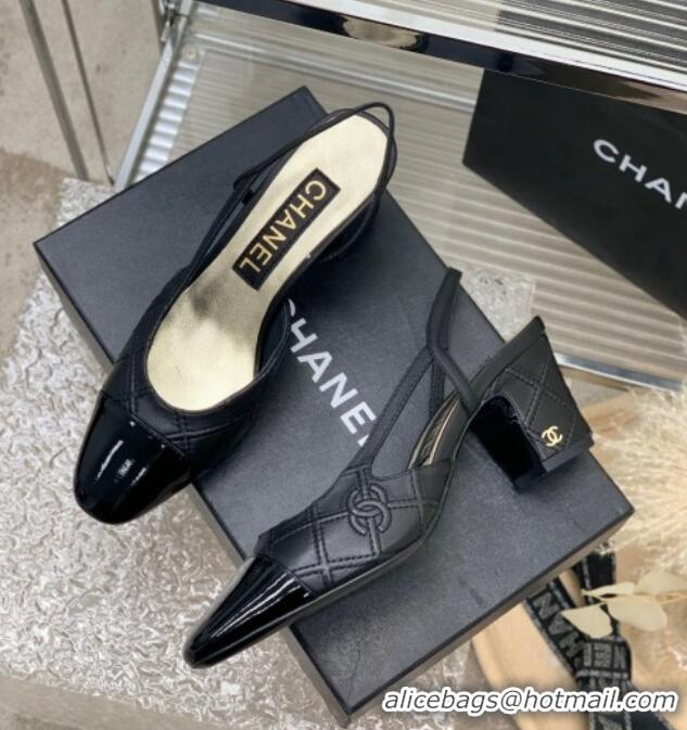 Sophisticated Chanel CC Quilted Calfskin Slingbacks Pumps 6.5cm Black 505086