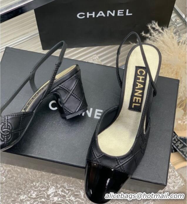 Sophisticated Chanel CC Quilted Calfskin Slingbacks Pumps 6.5cm Black 505086