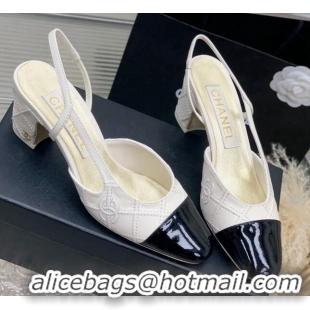 Best Price Chanel CC Quilted Calfskin Slingbacks Pumps 6.5cm White 505087