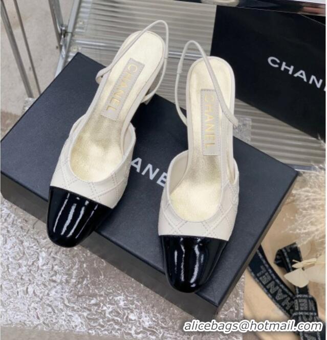 Best Price Chanel CC Quilted Calfskin Slingbacks Pumps 6.5cm White 505087