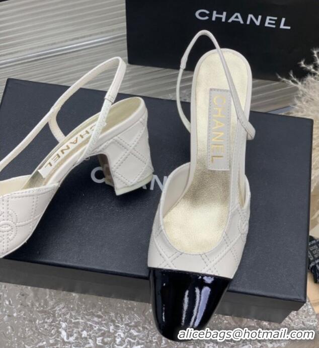 Best Price Chanel CC Quilted Calfskin Slingbacks Pumps 6.5cm White 505087