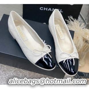 Purchase Chanel CC Quilted Calfskin Flat Ballerinas White 505088