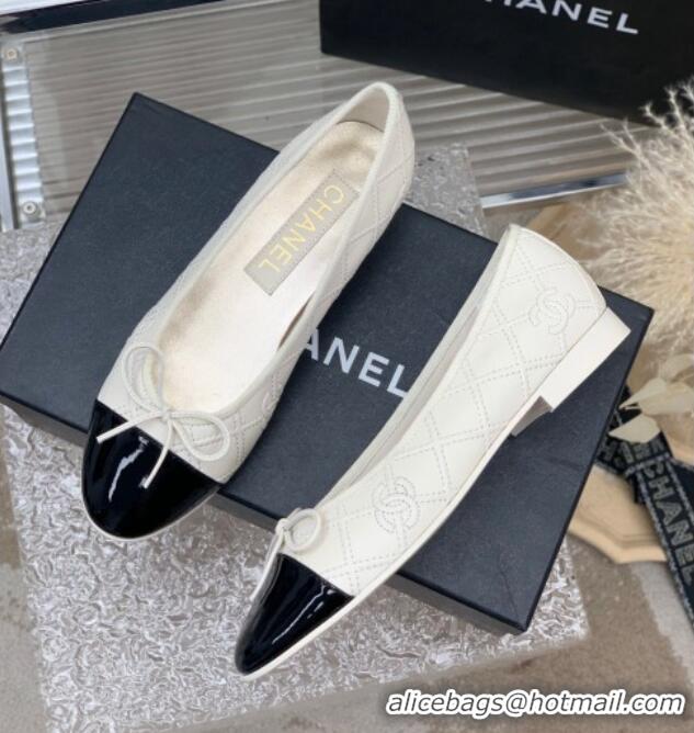 Purchase Chanel CC Quilted Calfskin Flat Ballerinas White 505088