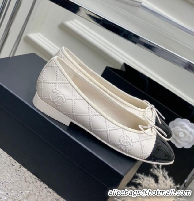 Purchase Chanel CC Quilted Calfskin Flat Ballerinas White 505088