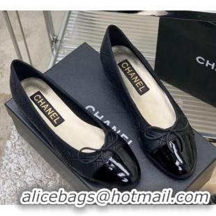 Grade Quality Chanel CC Quilted Calfskin Flat Ballerinas Black 505089