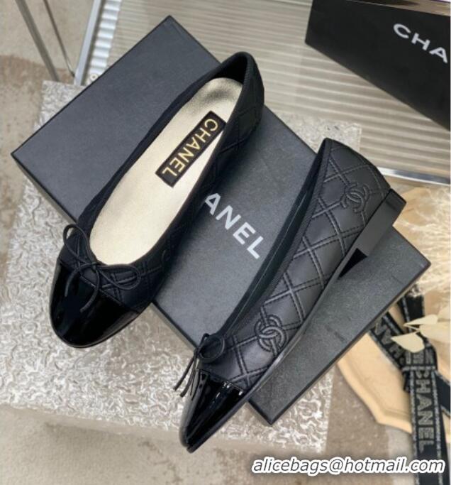 Grade Quality Chanel CC Quilted Calfskin Flat Ballerinas Black 505089