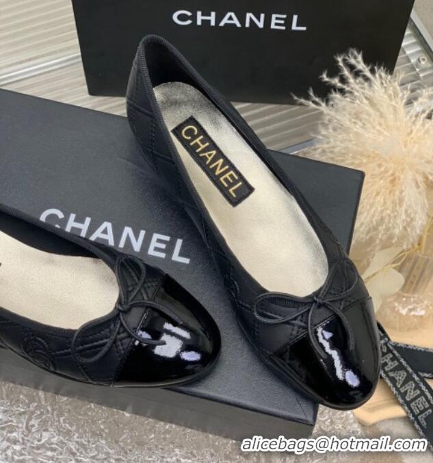 Grade Quality Chanel CC Quilted Calfskin Flat Ballerinas Black 505089