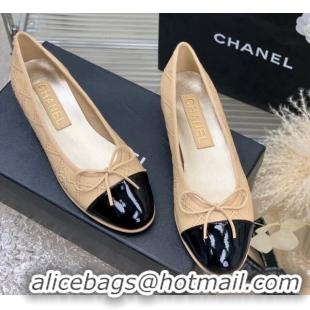 Good Quality Chanel CC Quilted Calfskin Flat Ballerinas Beige 505090