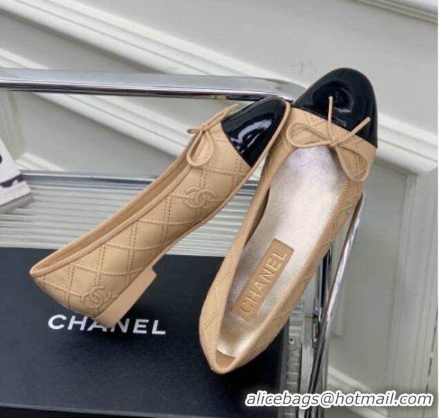 Good Quality Chanel CC Quilted Calfskin Flat Ballerinas Beige 505090