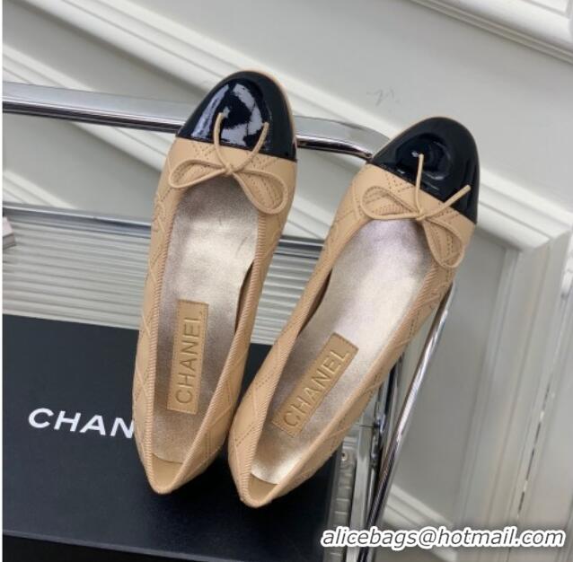 Good Quality Chanel CC Quilted Calfskin Flat Ballerinas Beige 505090