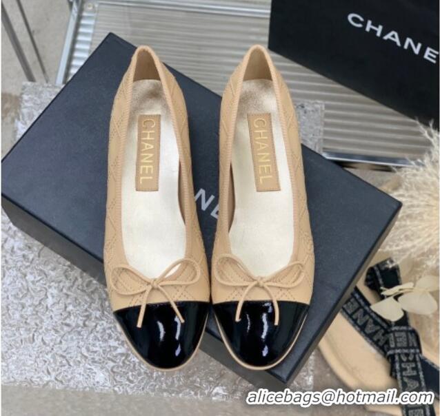 Good Quality Chanel CC Quilted Calfskin Flat Ballerinas Beige 505090