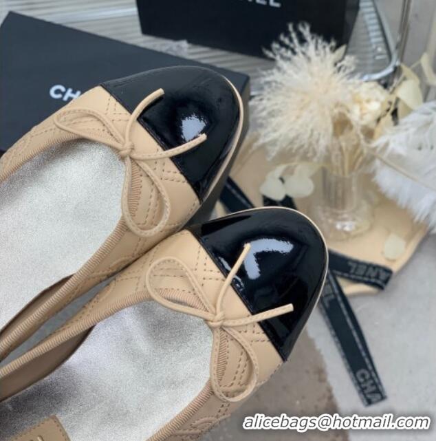 Good Quality Chanel CC Quilted Calfskin Flat Ballerinas Beige 505090