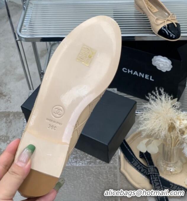 Good Quality Chanel CC Quilted Calfskin Flat Ballerinas Beige 505090