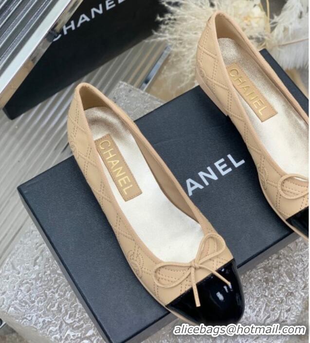 Good Quality Chanel CC Quilted Calfskin Flat Ballerinas Beige 505090