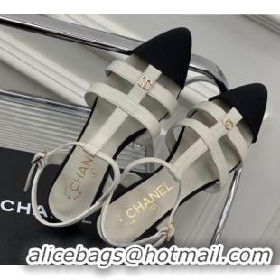 Top Grade Chanel Calfskin Pointed Flat Sandals White 505091