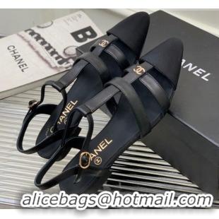 Classic Hot Chanel Calfskin Pointed Flat Sandals Black 505092