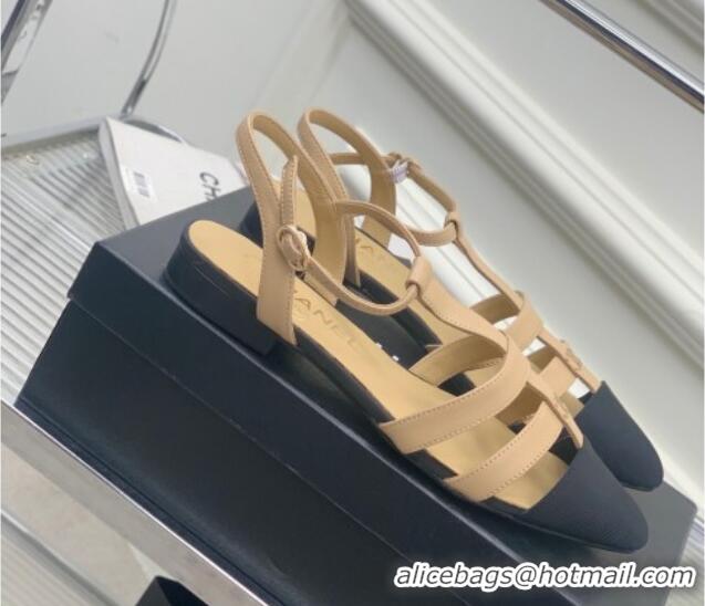 Good Looking Chanel Calfskin Pointed Flat Sandals Beige 505093