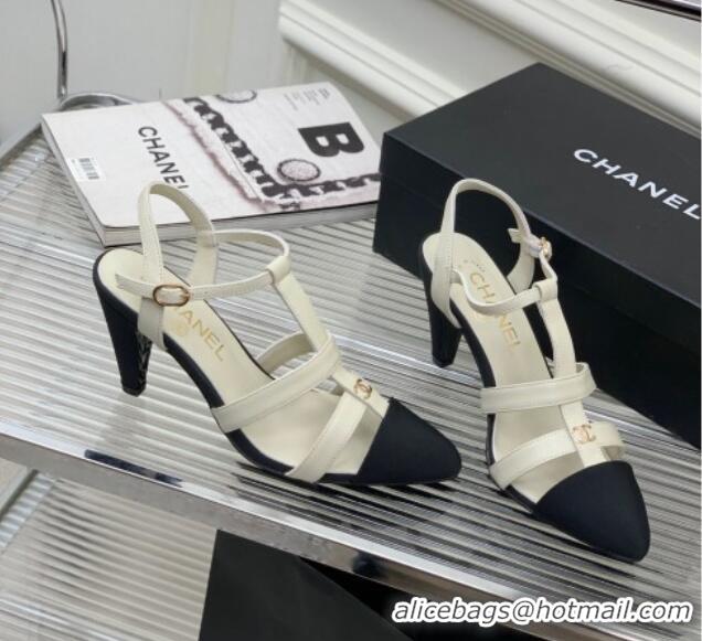 Best Product Chanel Calfskin Pointed Heel Sandals 7.5cm White 505094