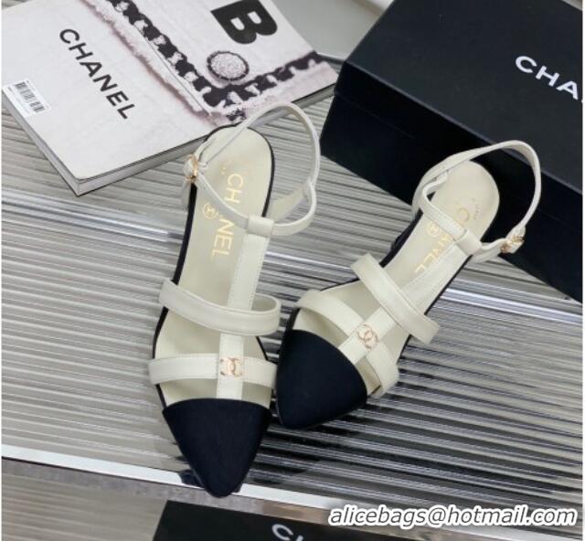 Best Product Chanel Calfskin Pointed Heel Sandals 7.5cm White 505094