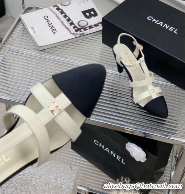 Best Product Chanel Calfskin Pointed Heel Sandals 7.5cm White 505094