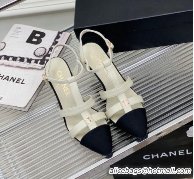 Best Product Chanel Calfskin Pointed Heel Sandals 7.5cm White 505094