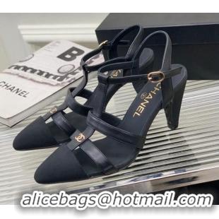 Unique Style Chanel Calfskin Pointed Heel Sandals 7.5cm Black 505095