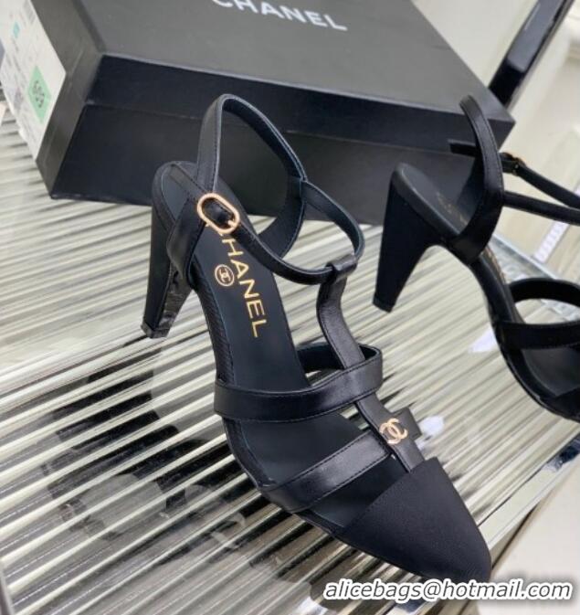 Unique Style Chanel Calfskin Pointed Heel Sandals 7.5cm Black 505095