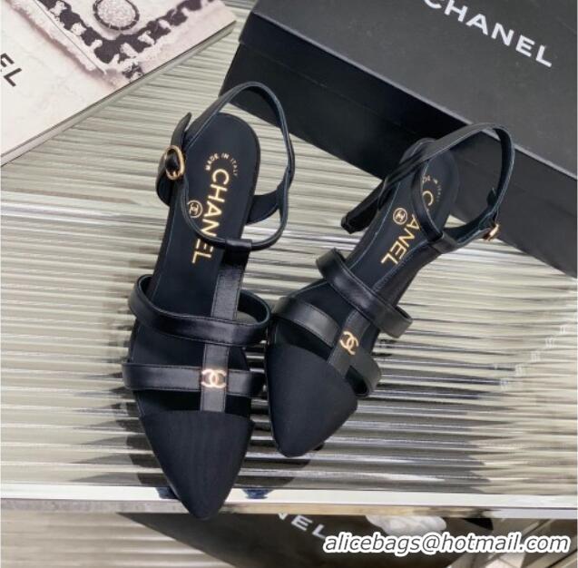 Unique Style Chanel Calfskin Pointed Heel Sandals 7.5cm Black 505095