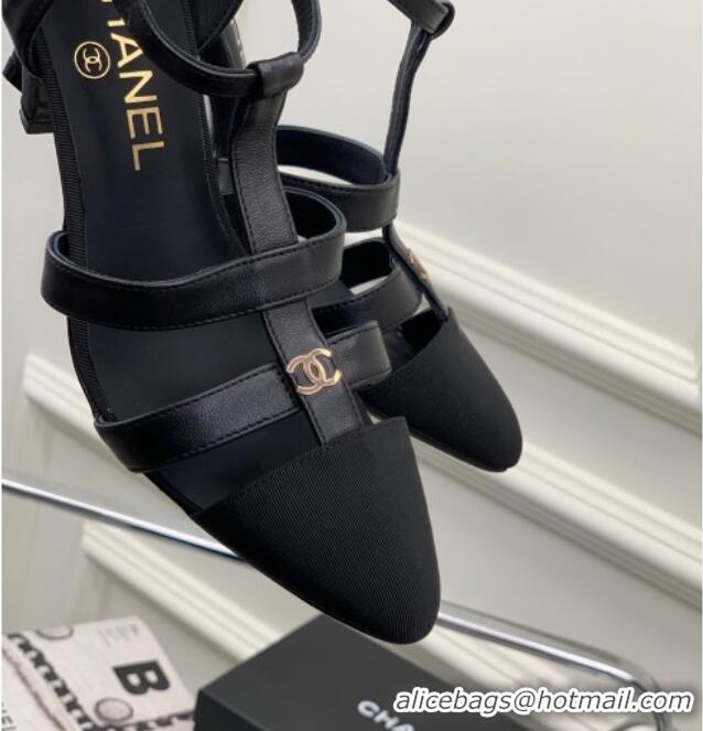 Unique Style Chanel Calfskin Pointed Heel Sandals 7.5cm Black 505095