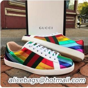 Buy Inexpensive Gucci Ace Rainbow Sneakers Leather 32118