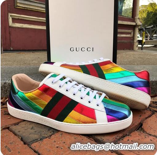 Buy Inexpensive Gucci Ace Rainbow Sneakers Leather 32118