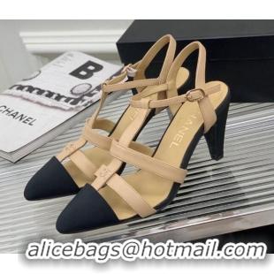 Hot Style Chanel Calfskin Pointed Heel Sandals 7.5cm Beige 505096