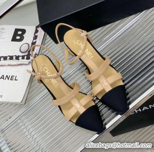 Hot Style Chanel Calfskin Pointed Heel Sandals 7.5cm Beige 505096