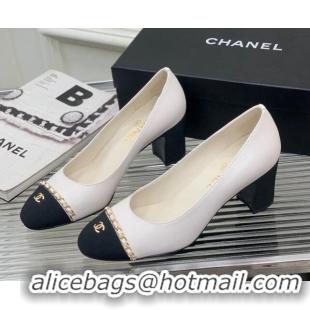 Shop Duplicate Chanel Calfskin Pumps 6.5cm with Chain White 505097