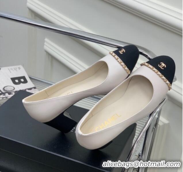 Shop Duplicate Chanel Calfskin Pumps 6.5cm with Chain White 505097