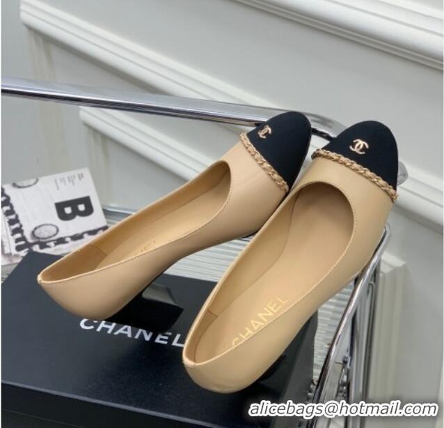 Classic Hot Chanel Calfskin Pumps 6.5cm with Chain Beige 505098