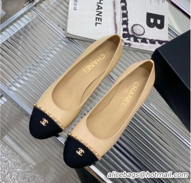 Classic Hot Chanel Calfskin Pumps 6.5cm with Chain Beige 505098