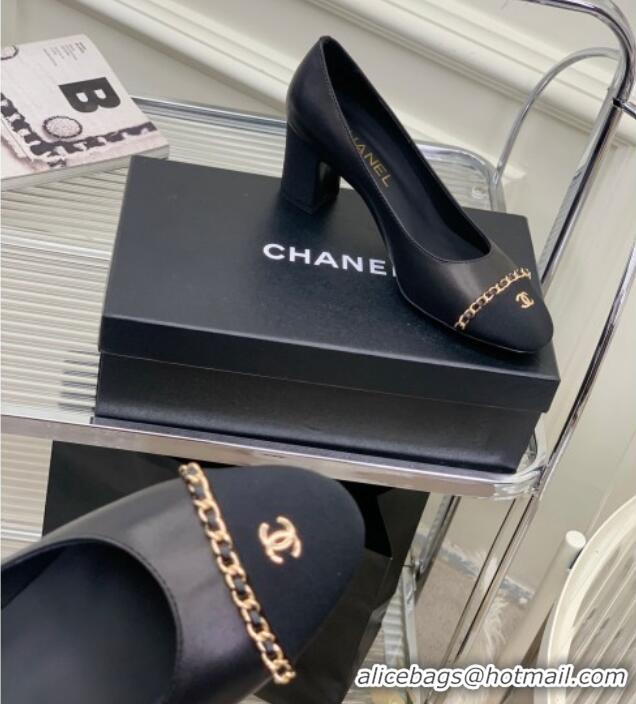 Best Price Chanel Calfskin Pumps 6.5cm with Chain Black 505099