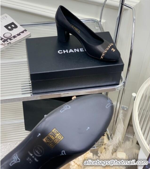 Best Price Chanel Calfskin Pumps 6.5cm with Chain Black 505099