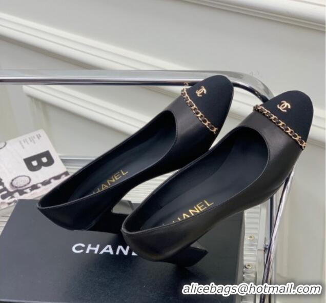 Best Price Chanel Calfskin Pumps 6.5cm with Chain Black 505099