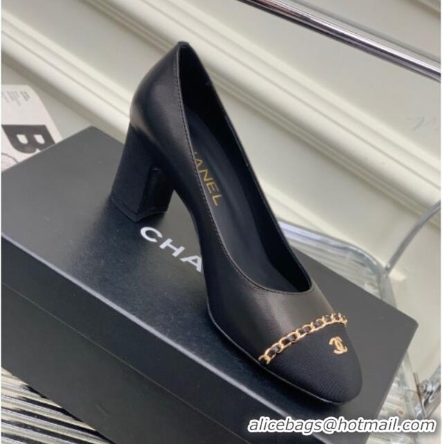 Best Price Chanel Calfskin Pumps 6.5cm with Chain Black 505099